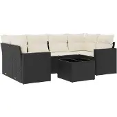 vidaXL 7-delige Loungeset met kussens poly rattan zwart
