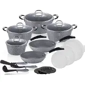 Berlinger Haus GRANIETEN PANNENSET BH-6196, Pan + steelpan, Grijs