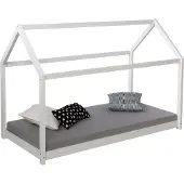 Homestyle4u Kinderbed 90x200 cm - Huisbed met Matras - Wit