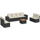 vidaXL 9-delige Loungeset met kussens poly rattan zwart