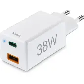 Hama Snellader - 38W Oplader - Power Delivery (PD) - 1x USB-C - 1x USB-A - Mini-oplader - Geschikt voor Smartphones, tablets en andere apparaten - Reisoplader - Wit