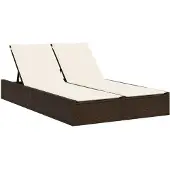 vidaXL Ligbed 2-persoons met kussens poly rattan bruin