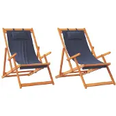 vidaXL Strandstoelen 2 st inklapbaar stof blauw