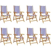 vidaXL Tuinstoelen 8 st verstelbaar massief hout en stof blauw en wit