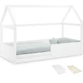 Homestyle4u Kinderbed 90x200 cm - Vloerbed met matras - Huisbed Wit