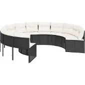 vidaXL Tuinbank met kussens rond poly rattan zwart