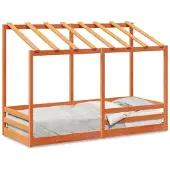 vidaXL Kinderbed met bedhuis 75x190 cm massief grenenhout wasbruin