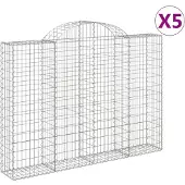 vidaXL Gabionen met boogvorm, 5 stuks, 200x30x140/160 cm, verzinkt staal