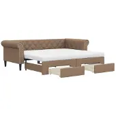 vidaXL Slaapbank met onderschuifbed en lades 90x200 cm kunstleer