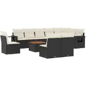 vidaXL 11-delige Loungeset met kussens poly rattan zwart