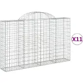 vidaXL Gabionen met boogvorm, 11 stuks, 200x30x120/140 cm, verzinkt staal