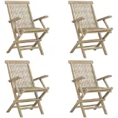 vidaXL Klapstoelen, 4 stuks, grijs, 56 x 61 x 89 cm, massief teakhout