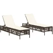 vidaXL Ligstoelen 2 st met tafel poly rattan bruin