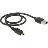 DeLOCK Easy-Micro USB naar Easy-USB-A kabel - USB2.0 - tot 2A / zwart - 0,50 meter