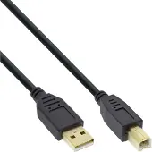 InLine USB 2.0 kabel, A naar B, zwart, gouden contacten, 2m