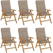 vidaXL Tuinstoelen 6 st verstelbaar met kussens massief teakhout