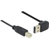 DeLOCK Easy-USB-A haaks (boven/beneden) naar USB-B kabel - USB2.0 - tot 2A / zwart - 3 meter