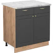 Vicco Keukenonderkast Fame-Line Antraciet-goud 80 cm , WB Marmer, Model 46644