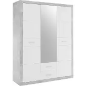 Emob Kledingkast Storck 151cm 3 deuren & 2 lades & spiegel - beton/wit