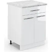 Vicco Keukenonderkast Fame-Line Wit Hoogglans 60 cm met lade, WB Marmer, Model 46384
