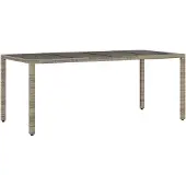 vidaXL Tuintafel met glazen blad 190x90x75 cm poly rattan grijs
