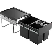 Hailo Tandem RB afvalsysteem vanaf kastbreedte 40cm zwart 35 liter (18 + 2x 8.5, 1x 8.5L met deksel)