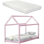 En.casa Kinderbed huisbed 200x90 met matras roze