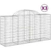vidaXL Gabionen met boogvorm, 3 stuks, 200x50x100/120 cm, verzinkt staal