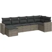 vidaXL 7-delige Loungeset met kussens poly rattan grijs