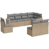 vidaXL 8-delige Loungeset met kussens poly rattan beige