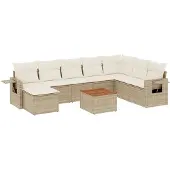 vidaXL 9-delige Loungeset met kussens poly rattan beige