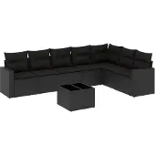 vidaXL 8-delige Loungeset met kussens poly rattan zwart