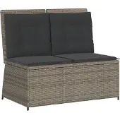 vidaXL Tuinbankje verstelbaar met kussens poly rattan grijs