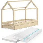 VitaliSpa Wiki Huisbed – 90x200 cm met logeerbed en 2 matrassen Natuurlijk hout
