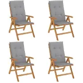 vidaXL Tuinstoelen 4 st verstelbaar met kussens massief teakhout