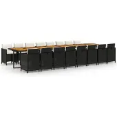 vidaXL 17-delige Tuinset met kussens poly rattan zwart