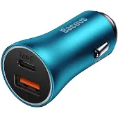 Baseus Golden Contactor Max autolader, USB + USB-C, 60W (blauw), Auto-adapter, Blauw
