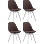 CLP Set van 4 gaststoelen Borneo V2, bekleed met crèmekleurige stof, met een wit frame