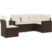 vidaXL 5-delige Loungeset met kussens poly rattan bruin