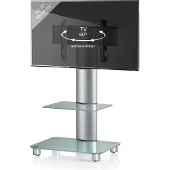 VCM Bilano TV-meubel met 2 glazen leggers en wielen, Zilverkleurig, matglas.