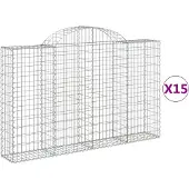 vidaXL Gabionen met boogvorm, 15 stuks, 200x30x120/140 cm, verzinkt staal