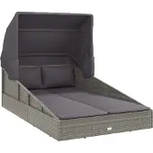 vidaXL Ligbed met inklapbaar dak 200x114x128 cm poly rattan grijs