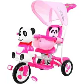 Ramiz Roze Panda Driewieler met Kap, Duwstang & Geluid