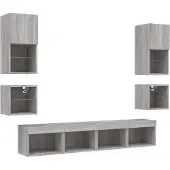 Super Merchant 8-delige Tv-wandmeubelset met LED bewerkt hout grijs sonoma