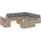 vidaXL 14-delige Loungeset met kussens poly rattan beige
