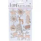 Nobrand Stickers van hout met glitter, 12 stuks.