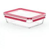 EMSA N1041100 Clip and Close Glazen Vershoudbewaarbakje 2L 11.8x6.9 cm 19.7x8 cm Rood