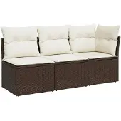 vidaXL Tuinbank 3-zits met kussens poly rattan bruin