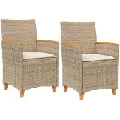 vidaXL Tuinstoelen 2 st met kussens poly rattan en massief hout beige