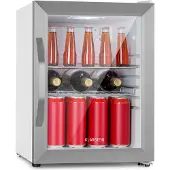 Klarstein Beersafe M Crystal White koelkast 33 liter 2 plateaus glazen panoramadeur roestvrij staal